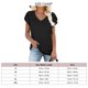 thumbnail image 2 of Blusa con cuello en V Top Manga corta de pétalo Color puro Blusa con escote en V ajustada informal Camisa para mujer Señora Negro L, 2 of 2