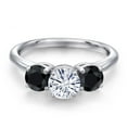 thumbnail image 3 of Gem Stone King 925 Sterling Silver White Moissanite and Black Sapphire Engagement Ring for Women | 2.18 Cttw | Round 6MM | Gemstone Birthstone | Size 9, 3 of 7