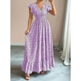 thumbnail image 5 of Women'S V Neck Floral Print Maxi Dress with Ruffle Sleeves and Smocked Waist L, 5 of 7