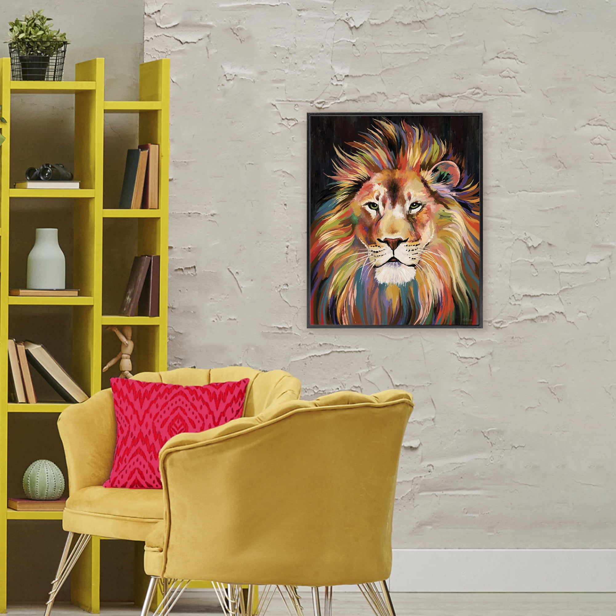 Stupell Industries Vibrant Majestic Rainbow Lion Black Framed Giclee Art, design by Cat Thurman Designs