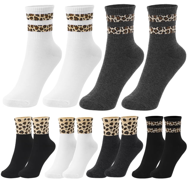 6 Pairs Leopard Print Socks Women Fashionable Cheetah Pattern Socks Crew Socks Dressy Socks Boot Socks Animal Print Socks