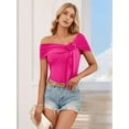 thumbnail image 4 of Dycnvjo Women Short Sleeve 3D Flower Tie Front Top Rose Red XL, 4 of 7
