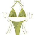 thumbnail image 1 of Traje de baño de 2 piezas para mujer, parte superior triangular, corte alto, parte inferior fruncida Verde M Verde M Xishao ropa, 1 of 2