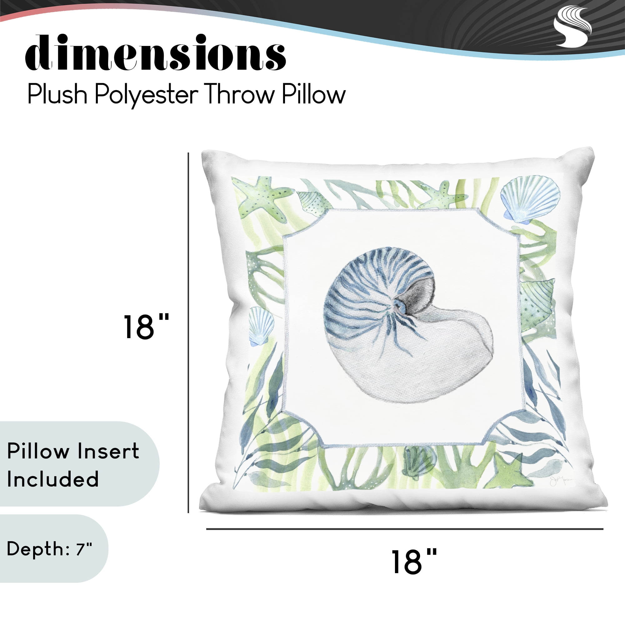 Stupell Industries Seaweed & Seashells Aquatic Decorative Printed Throw Pillow, design by Janet Tava, 18 x 7 x 18