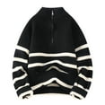 thumbnail image 1 of Byikun Chandail Tricoté à Manches Longues pour Hommes - Col Rond Rayé Décontracté pour l'Hiver - Coupe Ajustée, 1 of 2