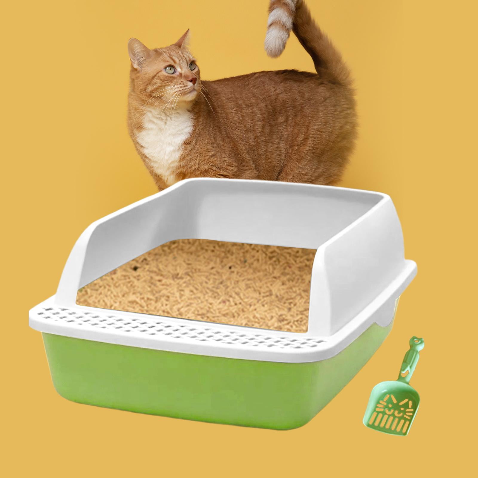 with with High Side Heighten Semi Enclosed Removable Easy to Clean Toilet Kitty Litter Tray. , Green