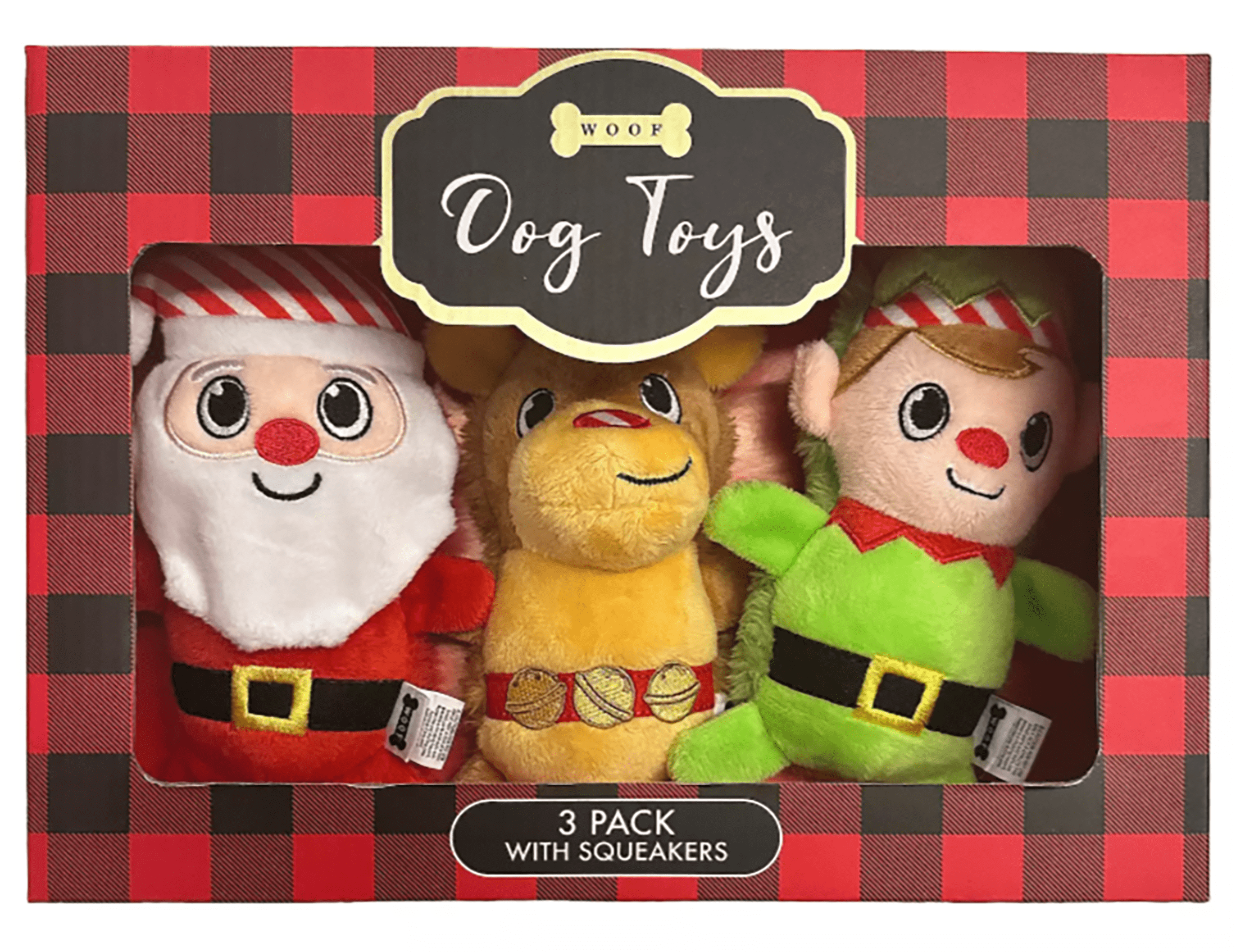 Woof Santa, Reindeer & Elf Dog Toys 3-piece Christmas Gift Set