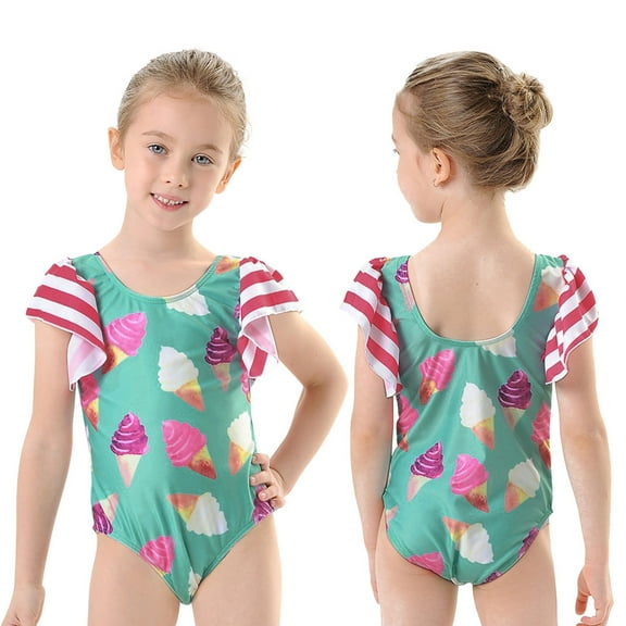 uublik Summer One Piece Swimsuit for Girls Ice Cream Printed Swimsuit Swimwear Hat, Sizes 18M-6T