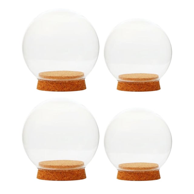 GUOOL 4PCS Clear Glass Globe Display Cloche Terrarium Cover Cork Base With Wooden Base