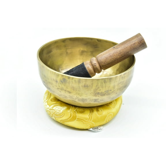 5 Inches-hammered Tibetan Singing Bowl for Meditation, Healing, Mindfulness, Relaxation ~ Mat Finished Bowl, Wooden Mallet and Silk Made Cushion
