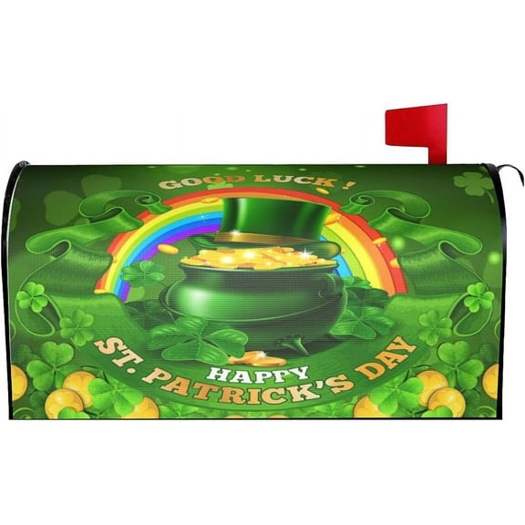 Saint Patricks Day Mailbox Cover Shamrocks Golden Coin Rainbow Spring Mailbox Cover Magnetic Mailbox Wraps Standard Size 18" X 21" Holiday Garden Mailboxs Decorations for Outside