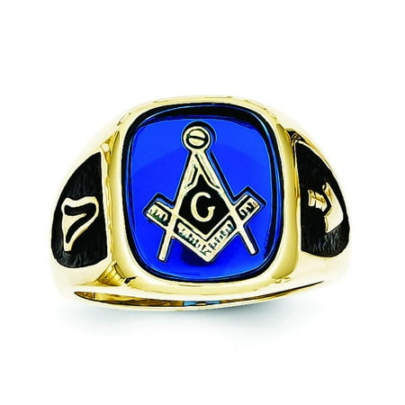 10K Gold Blue Acrylic Men's Masonic Ring Size 10