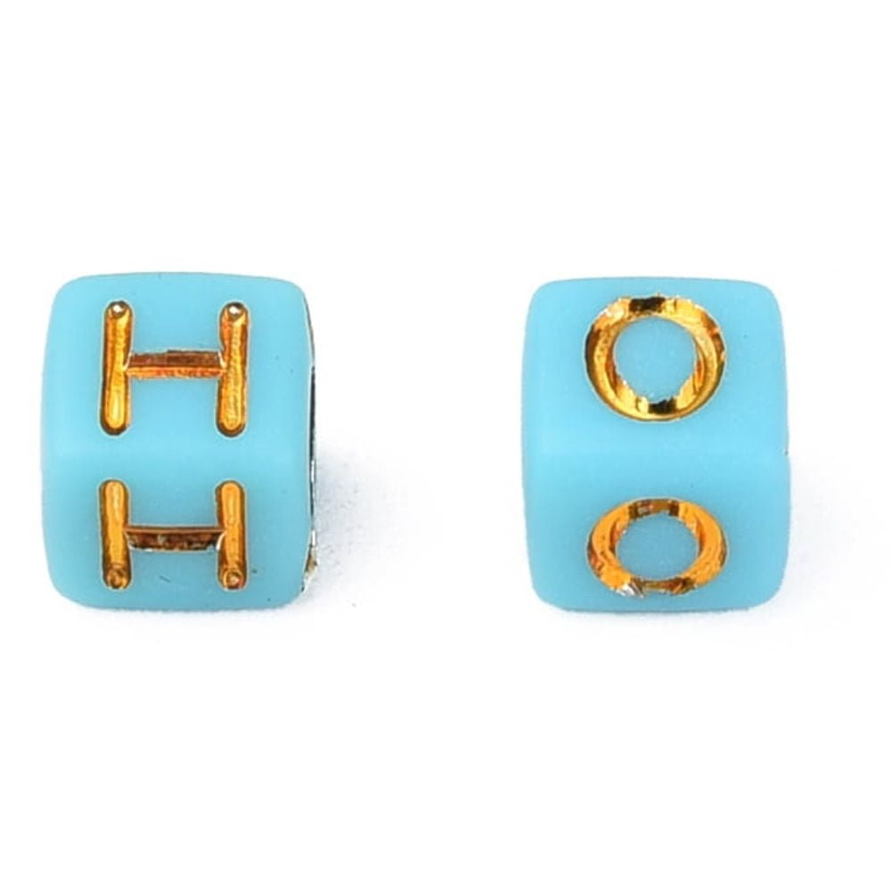500 g Plating Acrylic Beads Golden Metal Enlaced Horizontal Hole Cube with Letter Mixed color 6x6x6mm Hole: 3.5mm 3100pcs/500g