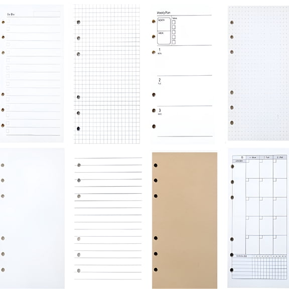 CCOCC 80Pcs Refill Sheets Papers 6 Hole Punched Loose-Leaf Papers A6 Grid White
