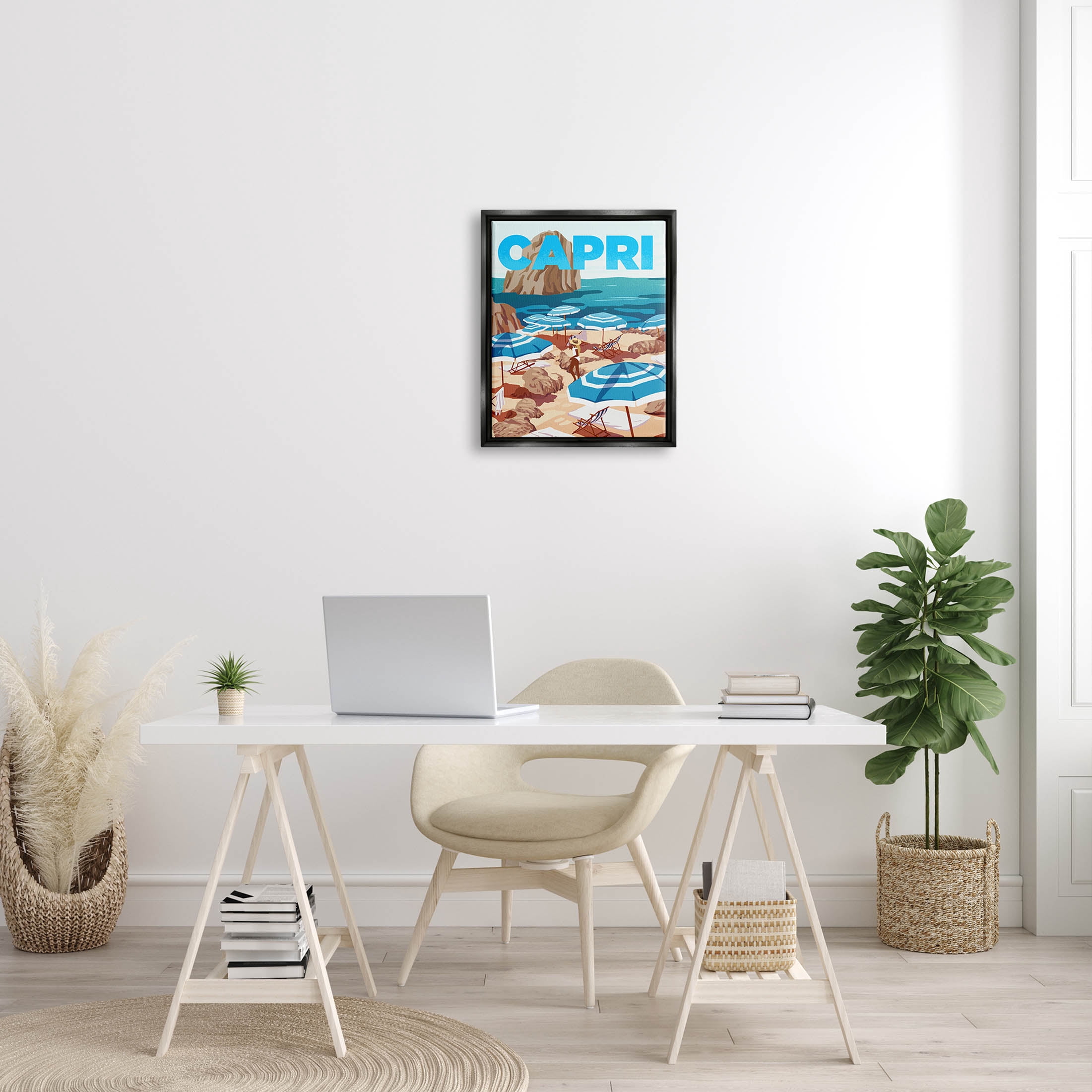 Stupell Industries Capri Italian Summer Beach Island Graphic Art Jet Black Floating Framed Canvas Print Wall Art, Design by Ziwei Li