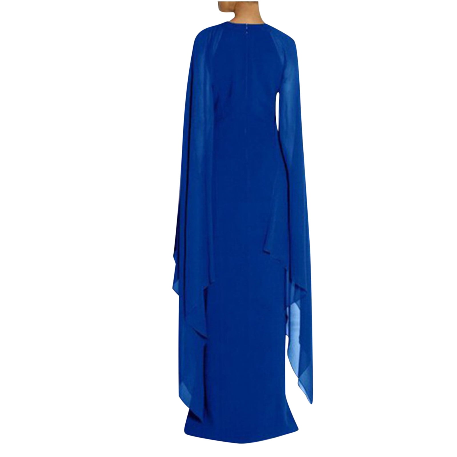 Evening Dress for Women Formal Maxi Cape Split Long Dress Plus Size Floor Length Party Maxi Gowns Elegant Classy (Large, Blue)