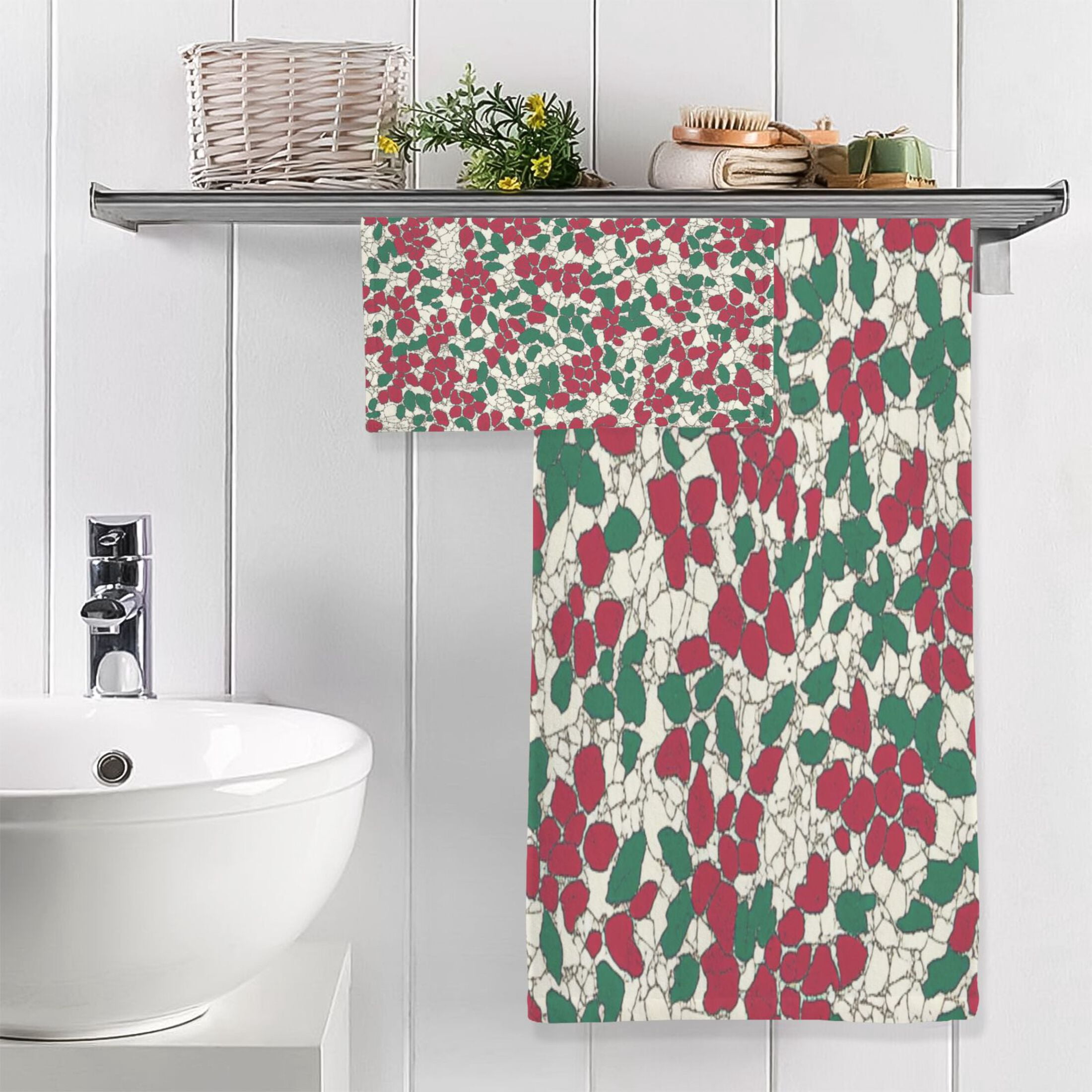 Rustic Rose Pattern 2 Piece Cotton Bath and Face Towel Set Soft and Absorbent, for Beach Pool Bathroom