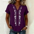 thumbnail image 7 of cocolona Womens Summer Linen V Neck Tops Short Sleeve Embroidery Shirts Trendy Casual Loose Blouses, 7 of 7
