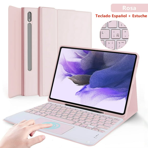 Keyboard Case for Samsung Galaxy Tab S9 FE Plus Case Tablet Cover for S8 S9 Ultra S7 FE A8 A9 Plus S6 Lite Magic Keyboard Case Spanish Pink S9 11 inch
