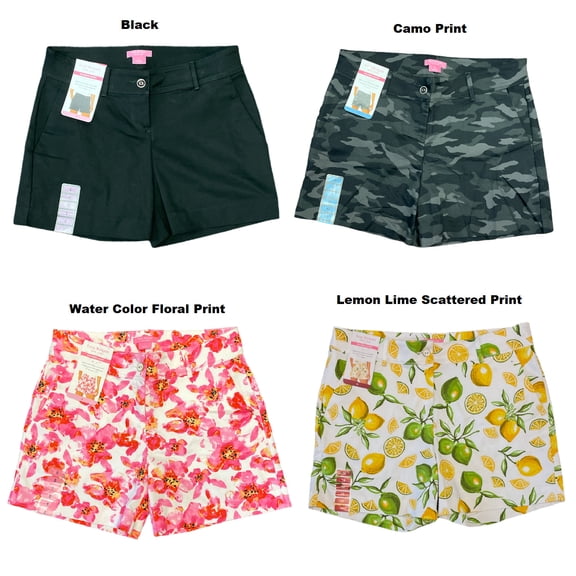 Isaac Mizrahi NY Women's 5" Inseam Stretch Tailored Trouser Shorts (Lemon Lime Scattered Print, 16)