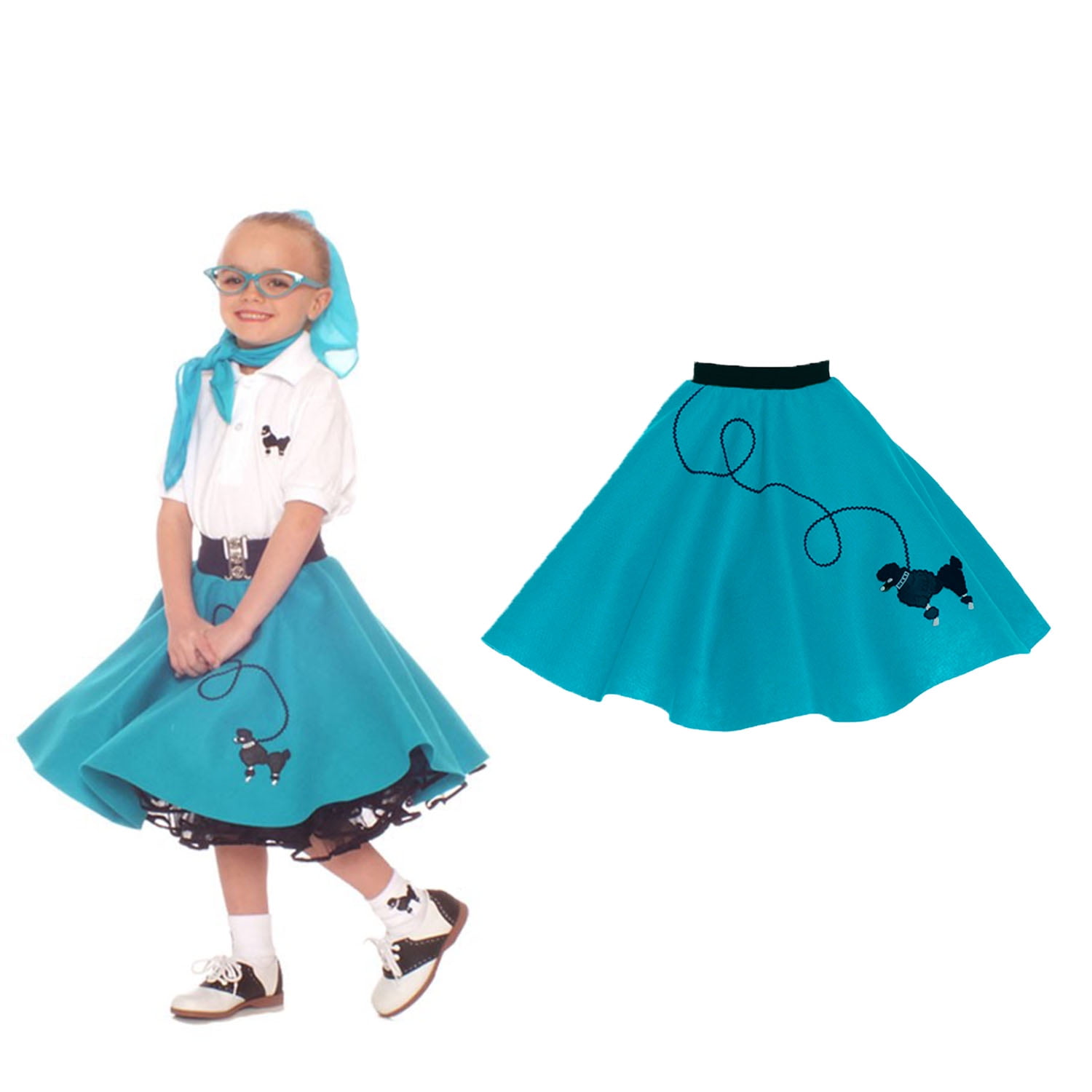 3 PC Light Blue 50's Poodle Skirt outfit Girl Child Size 4/5/6 Length 18" 