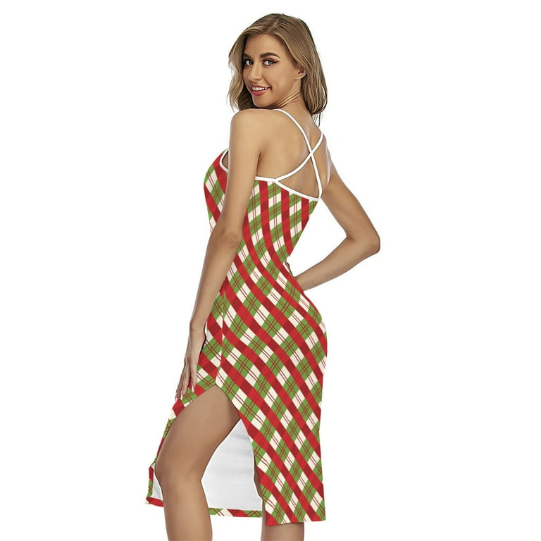 Merry Christmas Plaid Pattern Printed Cross Back Cami Dress, Jesus  Christian Fashion Summer Maxi Sexy Casual Dress For Women - Walmart.com
