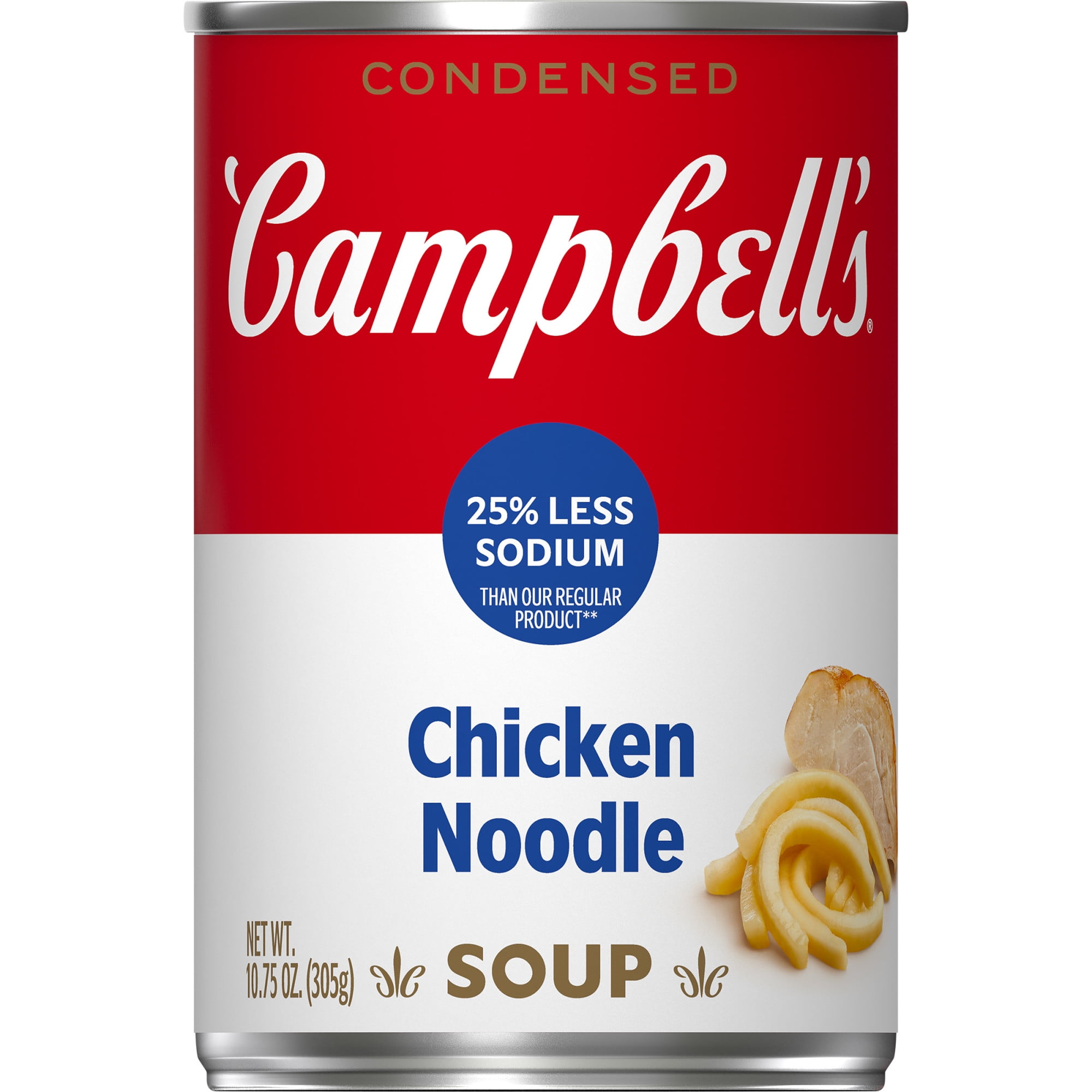 Campbells Condensed 25% Less Sodium Chicken Noodle Soup, 10.75 oz Can -  Walmart.com