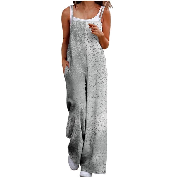 Trajes de Mujer Casual Suelto Impreso Bolsillos Traje, Diseño de la Correa Trasera sin Mangas para el Verano