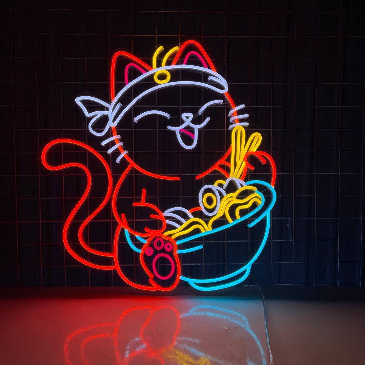 Glowneon Lucky Cat Ramen Noodles Neon Sign, Ramen Food Led Decor