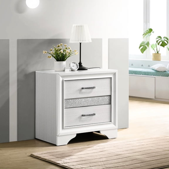 White 2 Bedroom Nightstand With Hidden Jewel Tray - Contemporary Design Storage
