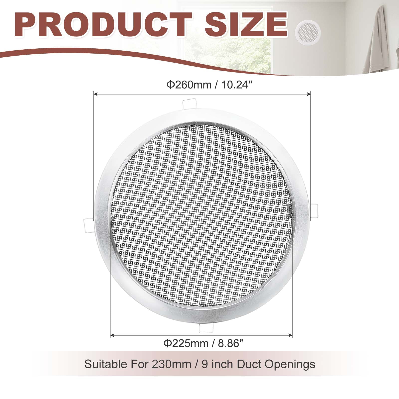Uxcell Round Ceiling Vent Cover (235mm / 9" Duct Opening Size) - Aluminum Alloy Ceiling Air Grille Soffit Exhaust Vent Screen Mesh Cover Plate for Bathroom Home Kitchen, Black-Silver