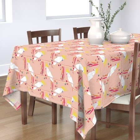 

Cotton Sateen Tablecloth 70 x 120 - Pink Peach Christmas Australia Cockatoo Bird Holiday Parrot Eucalyptus Print Custom Table Linens by Spoonflower