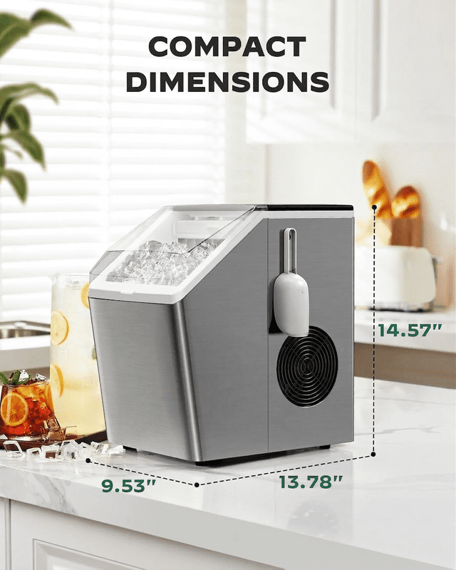 Stainless Steel Countertop Ice Maker, 44Lbs/Day High Efficiency, Dual Water Filling Options, One-Click Auto Self-Cleaning, Portable Ice Machine for Home, Office, Bar & Party