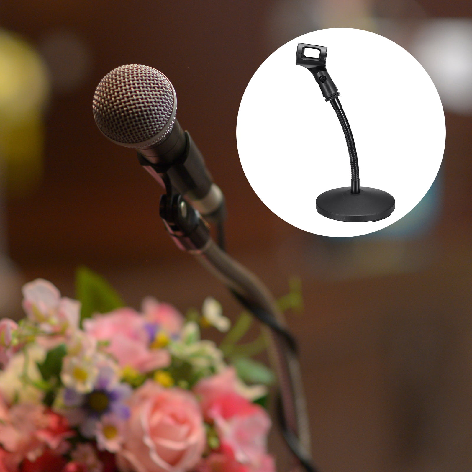 Uxcell Gooseneck Tabletop Microphone Stand 130x270x185mm Adjustable Mic Holder Flexible Wireless Mic Clip Adapter with Weighted Base for Handheld Mics