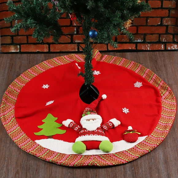 nipocaio Christmas Tree Skirt Base Cover Apron Wrap - Santa and Snowman Decoration (B)