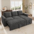 thumbnail image 2 of Marrber 78” Oversized Modern Plush Corduroy L-Shaped Modular 4-Seater Pull-Out Sectional Sleeper Sofa Bed with Hidden Storage for Living Room and Apartment, Gray, 2 of 7