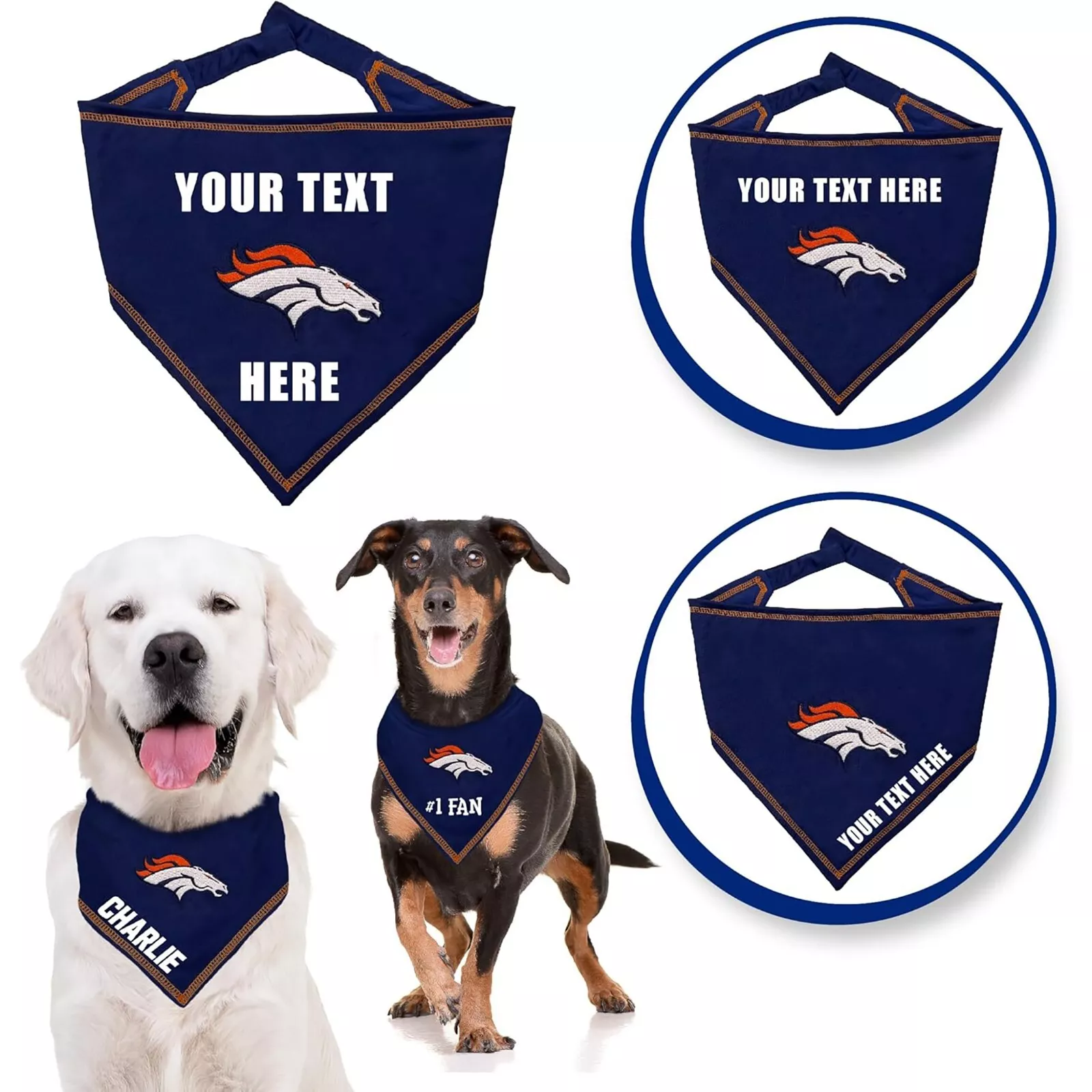Pets First NFL Personalized Tie Bandana for Dogs & Cats Customizable Dog Bandana