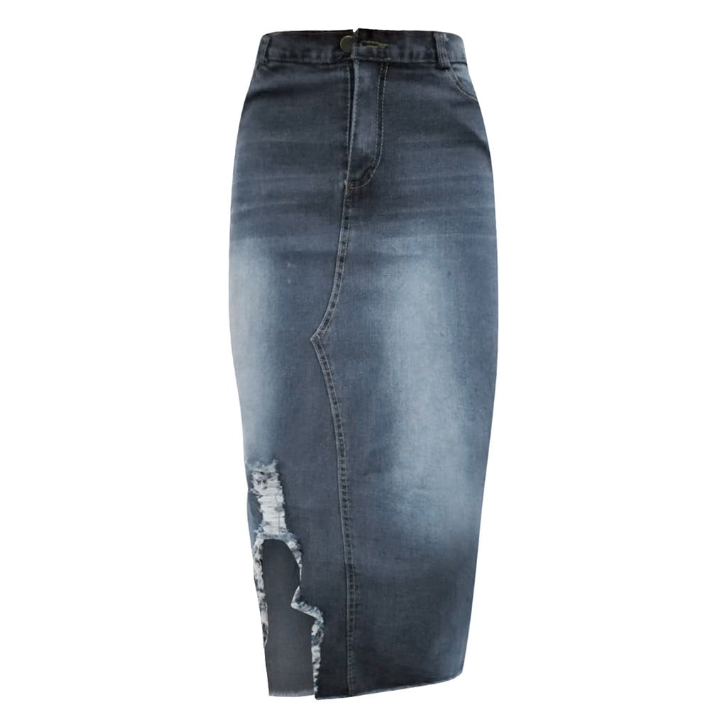 IDALL Denim Skirt,Maxi Skirt Women Fashion High Waist Ripped