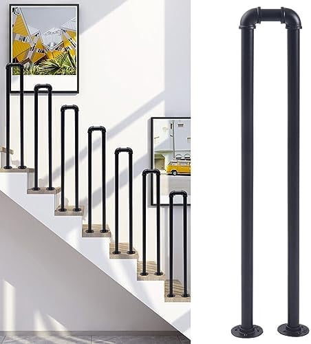 HouseAid Industrial Pipe Handrail, 14 Feet Long - Raw Metal Style For Stairs, Hallways, Or Commercial Spaces