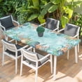 thumbnail image 2 of Coastal Table Cloths for 5 Foot Rectangle Tables, Summer Nautical Beach Coral Starfish Blue Ombre Patio Waterproof Elastic Fitted Tablecloths, Washable Rectangular Table Cover for Camping, 2 of 8