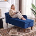 thumbnail image 4 of LEHZROAJ Velvet Chaise Lounge Indoor with Storage, Tufted Lounger Chair with Support Pillow, Long Sleeper Sofa for Bedroom, Living Room, Blue, 4 of 11