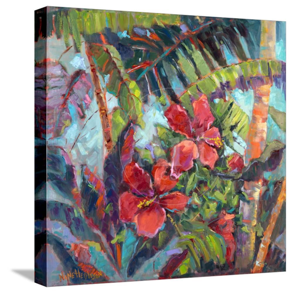 Tropical Floral Burst Canvas Print with Pine Frame
