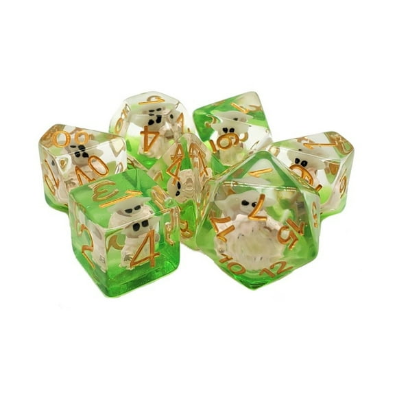Old School Dice & Accessories Poly Set Baby Goblin w/Gold (7) New