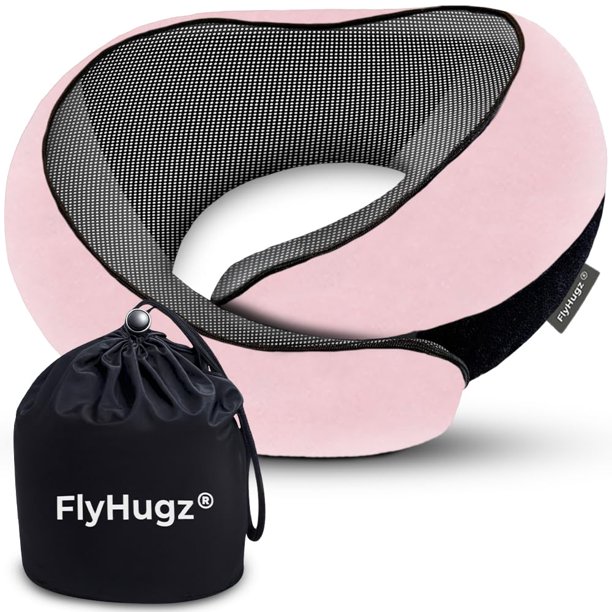 Almohada de viaje para el cuello FlyHugz de espuma viscoelástica para adultos y niños