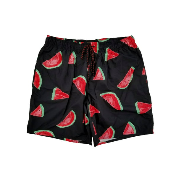 The Foundry - Mens Black Watermelon Print Swim Trunks Board Shorts Swim ...