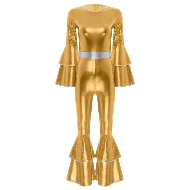 iixpin Womens 70s Disco Costume Adult Vintage Metallic Shiny