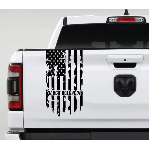 AnyStickerYouWant Veteran Vietnam Retired Distressed American USA US Flag Truck Tailgate Vinyl Decal Compatible with Most Pickup Trucks – Decal (11" x 20")