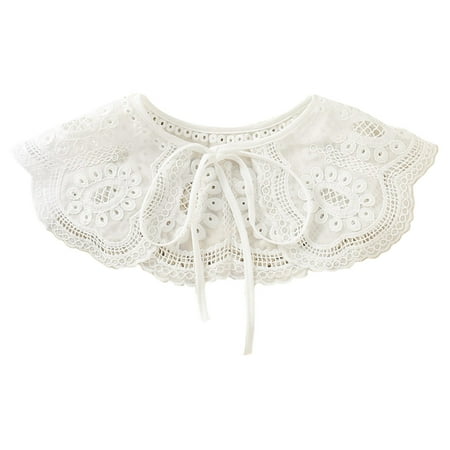 

Women Pastoral Chiffon Faux Collar Shawl Vintage Embroidery Floral Necklace Hollow Out Mesh Kawaii for Doll Mini Poncho