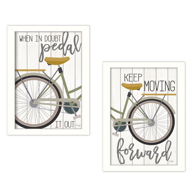 TrendyDecor4U V413-712W "Pedal it Out" Vignette 2 Pièces par Marla Rae, Blanc