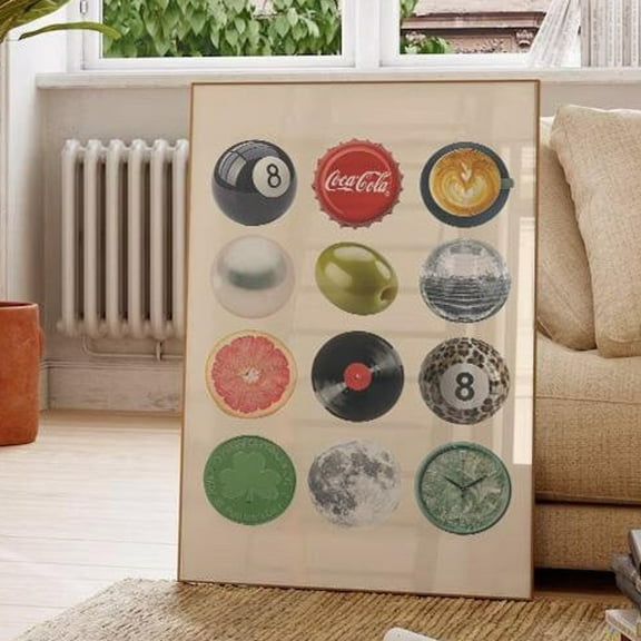 Vintage Retro Print, Trendy Wall Art, Retro Collage Wall Art, Trendy Dorm Decor, 8 Ball Print Wall Art, Modern Wall Decor, 8x12 UNFRAMED